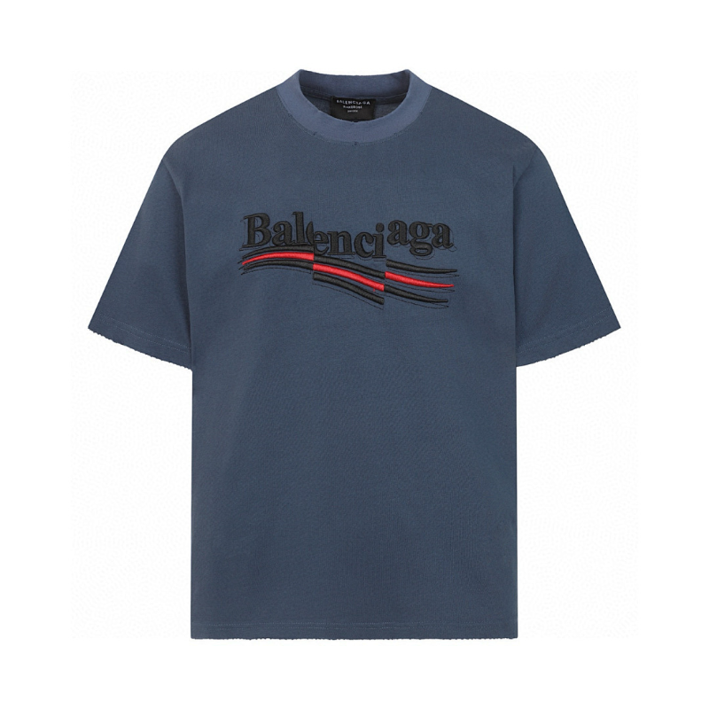 BAC41 High quality men's short sleeved heavy-duty embroidered T-shirt, pure cotton top Clothing