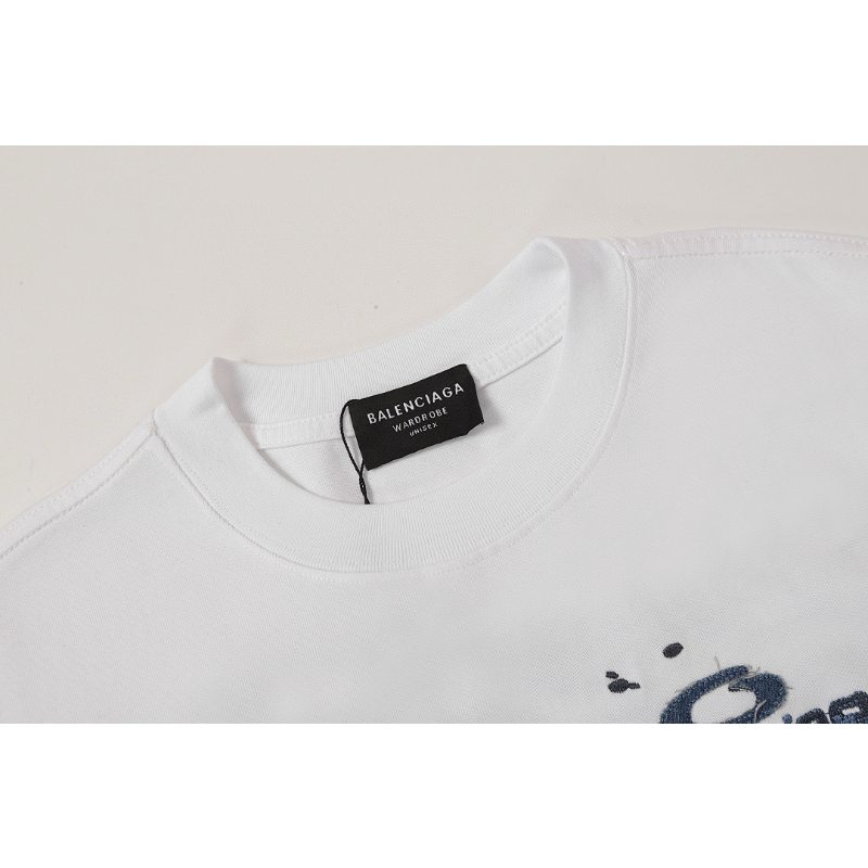 BAC40 High quality men's short sleeved heavy-duty embroidered T-shirt, pure cotton top Clothing