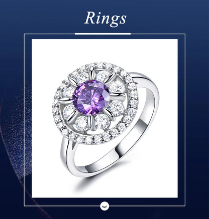 UMCHO  S925 Sterling Silver Rings for Women Amethyst Ring Gemstone Aquamarine Cushion  Romantic Gift Engagement Jewelry