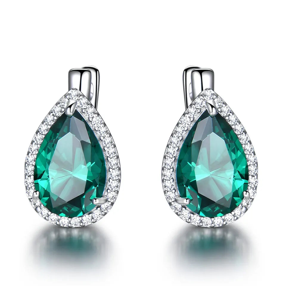 UMCHO Green Emerald Gemstone Clip Earrings 925 Sterling Silver Earrings For Women New Fashion Oval Birthstone Fine Jewelry Gift