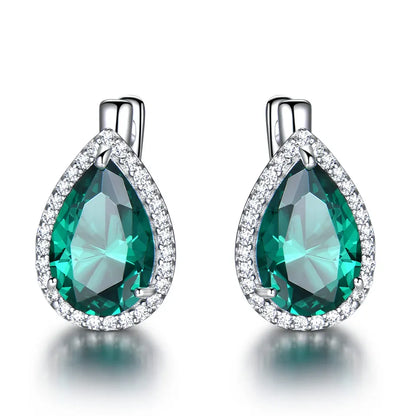 UMCHO Green Emerald Gemstone Clip Earrings 925 Sterling Silver Earrings For Women New Fashion Oval Birthstone Fine Jewelry Gift
