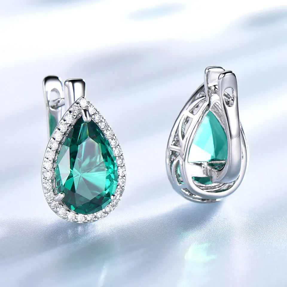 UMCHO Green Emerald Gemstone Clip Earrings 925 Sterling Silver Earrings For Women New Fashion Oval Birthstone Fine Jewelry Gift