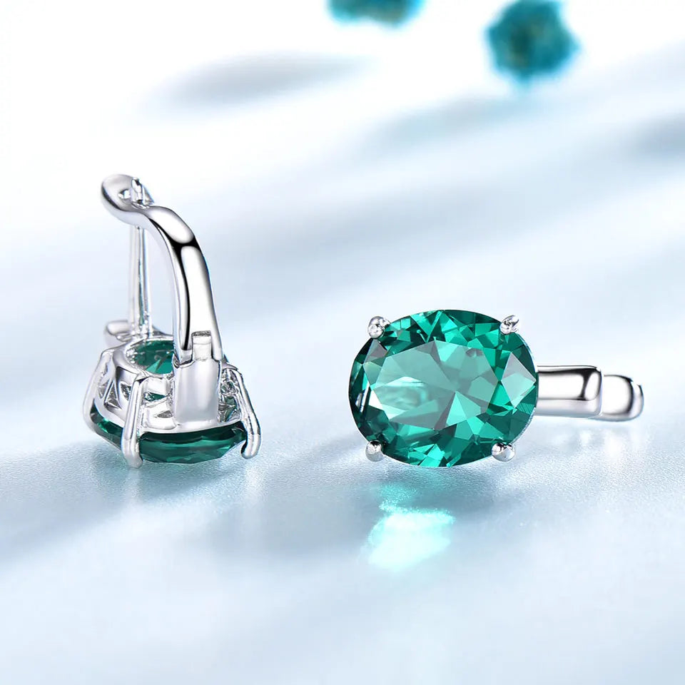 UMCHO Oval Emerald Gemstone Clip Earrings for Women Solid 925 Sterling Silver Earrings Princess Wedding Engagement Fine Jewelry