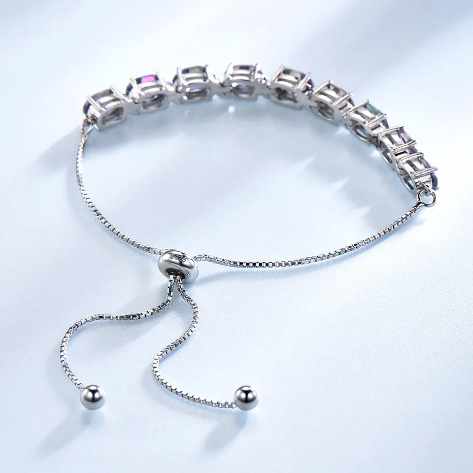 UMCHO 9ct Mystic Topaz Pure 925 Sterling Silver Chain For Women Fine Jewelry Adjustable Bracelet Mothers' Day Gift New