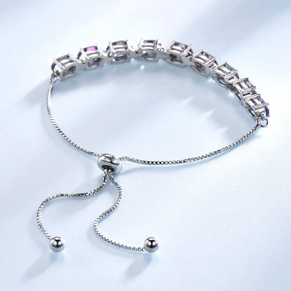 UMCHO 9ct Mystic Topaz Pure 925 Sterling Silver Chain For Women Fine Jewelry Adjustable Bracelet Mothers' Day Gift New
