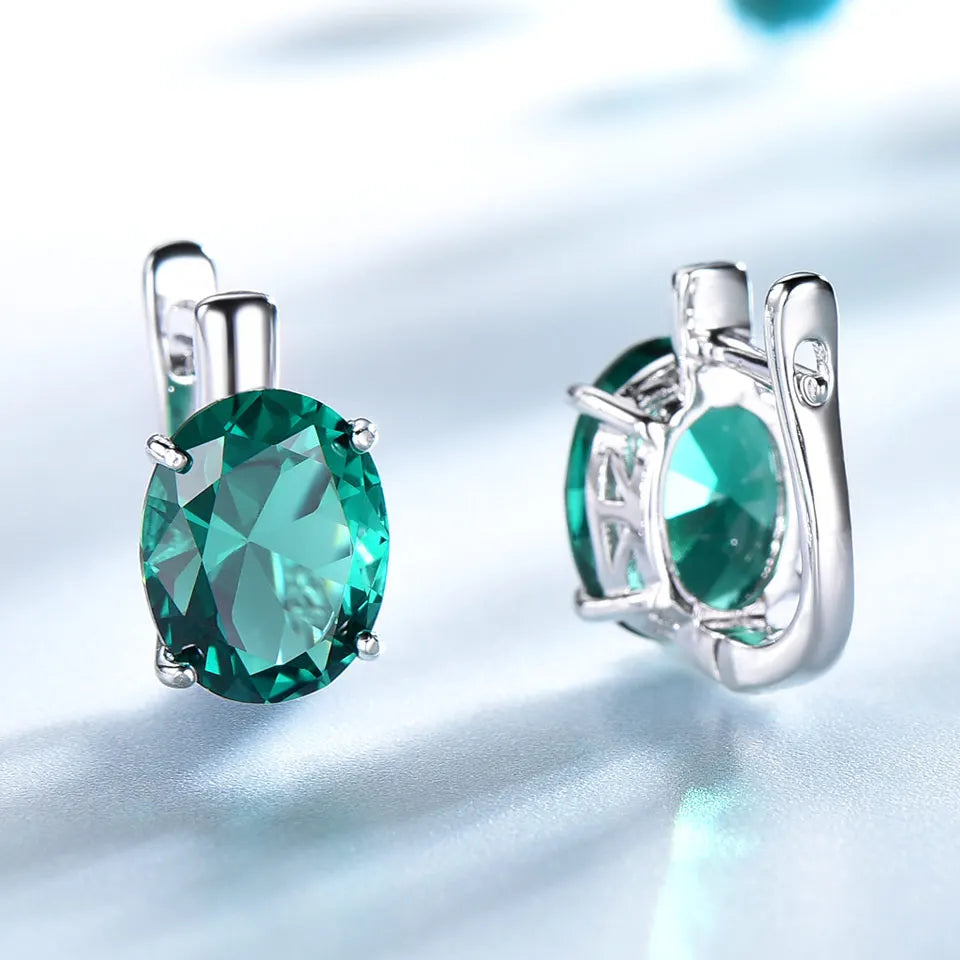 UMCHO Oval Emerald Gemstone Clip Earrings for Women Solid 925 Sterling Silver Earrings Princess Wedding Engagement Fine Jewelry