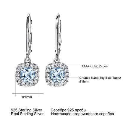 UMCHO Solid Sterling Silver Clip Earrings For Women Aquamarine Blue Topaz Earrings Christmas Jewelry Wedding Gift With Box