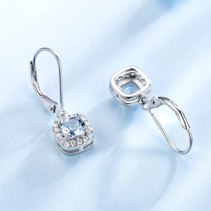UMCHO Solid Sterling Silver Clip Earrings For Women Aquamarine Blue Topaz Earrings Christmas Jewelry Wedding Gift With Box
