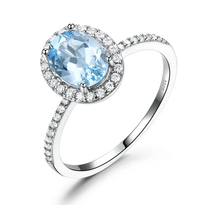 UMCHO Sky Blue Topaz Gemstone Rings for Women Genuine 925 Sterling Silver Ring Oval Romantic Gift Luxury Engagement Jewelry