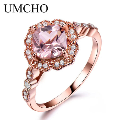 Nano Morganite Rings 925 Sterling Sliver Ring Rose Gold Plated 5A Zircon Beautiful Woman's Acessories