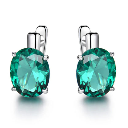 UMCHO Oval Emerald Gemstone Clip Earrings for Women Solid 925 Sterling Silver Earrings Princess Wedding Engagement Fine Jewelry