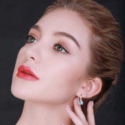 UMCHO Real 925 Sterling Silver Clip Earrings For Women Gemstone Sky Blue Topaz Female Earrings Round Wedding Valentine's Jewelry