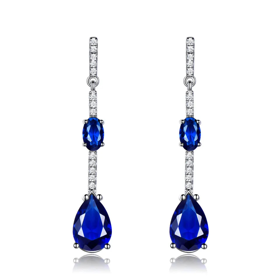UMCHO Solid 925 Sterling Silver Drop Earrings For Women Blue Sapphire Earrings Wedding Handmade Jewelry Simple Modern Gift