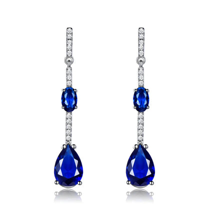 UMCHO Solid 925 Sterling Silver Drop Earrings For Women Blue Sapphire Earrings Wedding Handmade Jewelry Simple Modern Gift