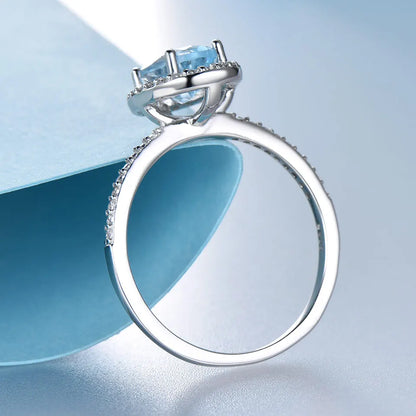 UMCHO Sky Blue Topaz Gemstone Rings for Women Genuine 925 Sterling Silver Ring Oval Romantic Gift Luxury Engagement Jewelry