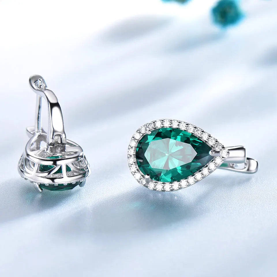 UMCHO Green Emerald Gemstone Clip Earrings 925 Sterling Silver Earrings For Women New Fashion Oval Birthstone Fine Jewelry Gift