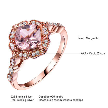 Nano Morganite Rings 925 Sterling Sliver Ring Rose Gold Plated 5A Zircon Beautiful Woman's Acessories
