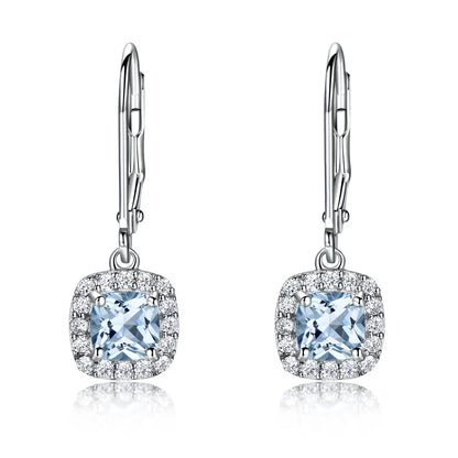 UMCHO Solid Sterling Silver Clip Earrings For Women Aquamarine Blue Topaz Earrings Christmas Jewelry Wedding Gift With Box