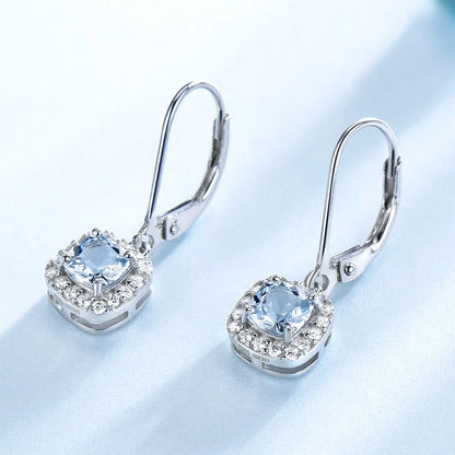 UMCHO Solid Sterling Silver Clip Earrings For Women Aquamarine Blue Topaz Earrings Christmas Jewelry Wedding Gift With Box