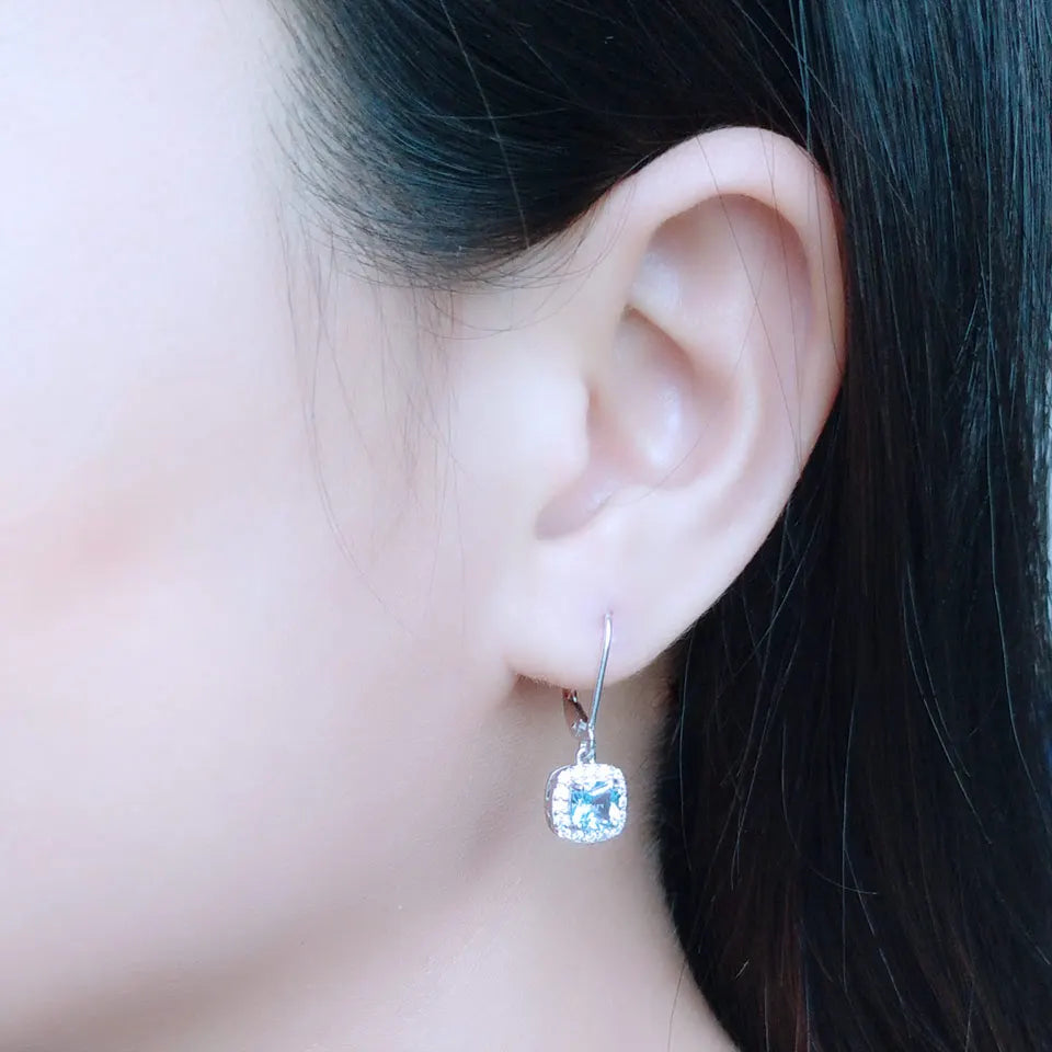 UMCHO Solid Sterling Silver Clip Earrings For Women Aquamarine Blue Topaz Earrings Christmas Jewelry Wedding Gift With Box
