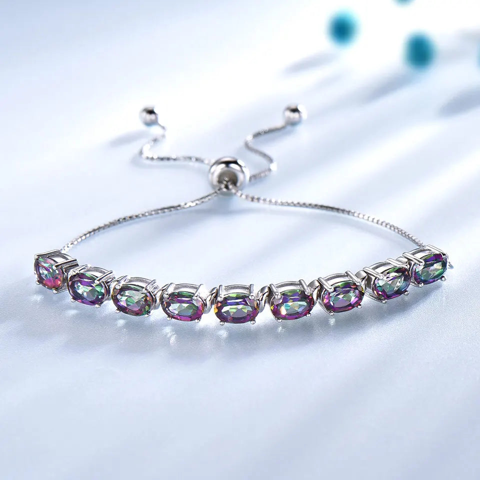 UMCHO 9ct Mystic Topaz Pure 925 Sterling Silver Chain For Women Fine Jewelry Adjustable Bracelet Mothers' Day Gift New