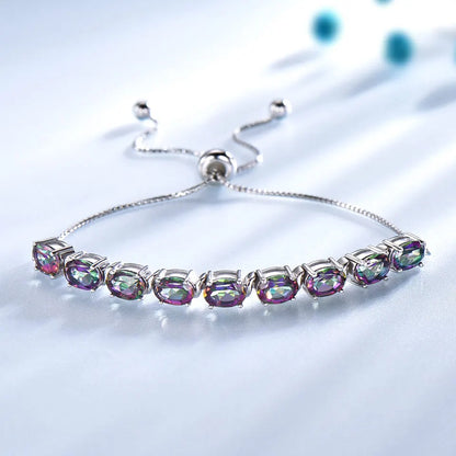 UMCHO 9ct Mystic Topaz Pure 925 Sterling Silver Chain For Women Fine Jewelry Adjustable Bracelet Mothers' Day Gift New