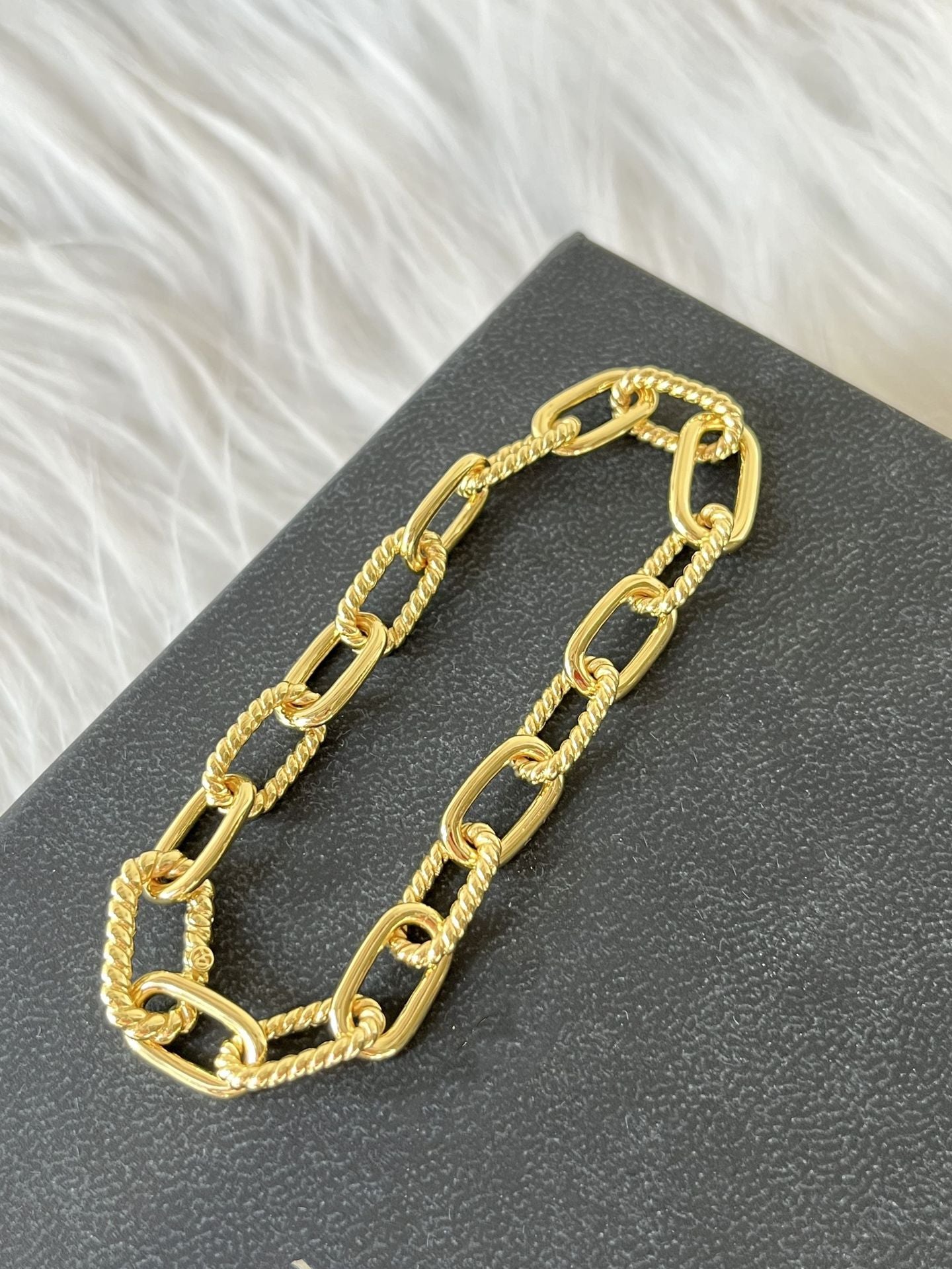 DY DB82 color blocked chain bracelet, popular  twisted wire copper gold-plated bracelet jewelry