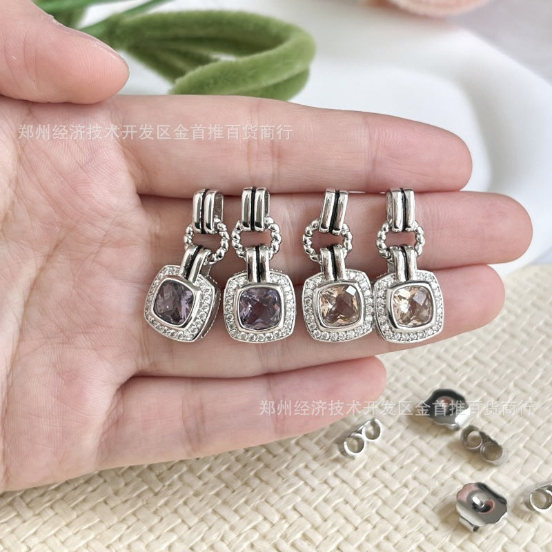 DY DE65 European and American Popular Versatile Zircon Link Twisted Double Button Earrings Jewelry
