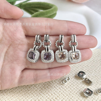 DY DE65 European and American Popular Versatile Zircon Link Twisted Double Button Earrings Jewelry