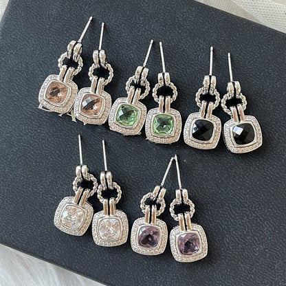 DY DE65 European and American Popular Versatile Zircon Link Twisted Double Button Earrings Jewelry