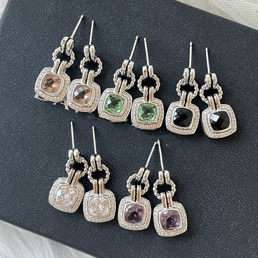 DY DE65 European and American Popular Versatile Zircon Link Twisted Double Button Earrings Jewelry