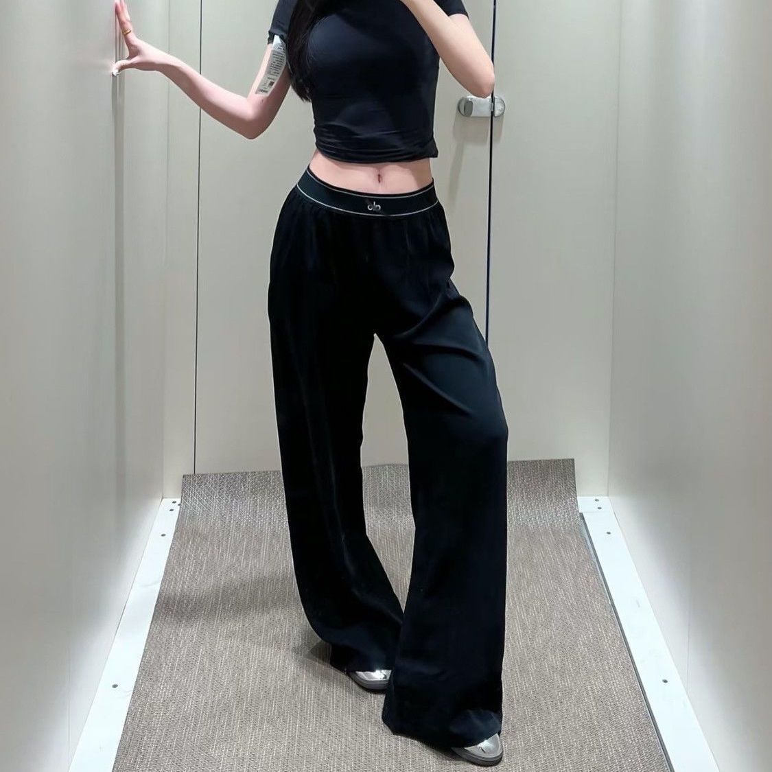 ALS1 sports pants with woven webbing, loose and slimming, slim and lightweight, wide leg pants, high waist pants