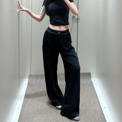 ALS1 sports pants with woven webbing, loose and slimming, slim and lightweight, wide leg pants, high waist pants
