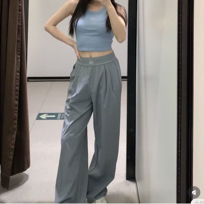 ALS1 sports pants with woven webbing, loose and slimming, slim and lightweight, wide leg pants, high waist pants