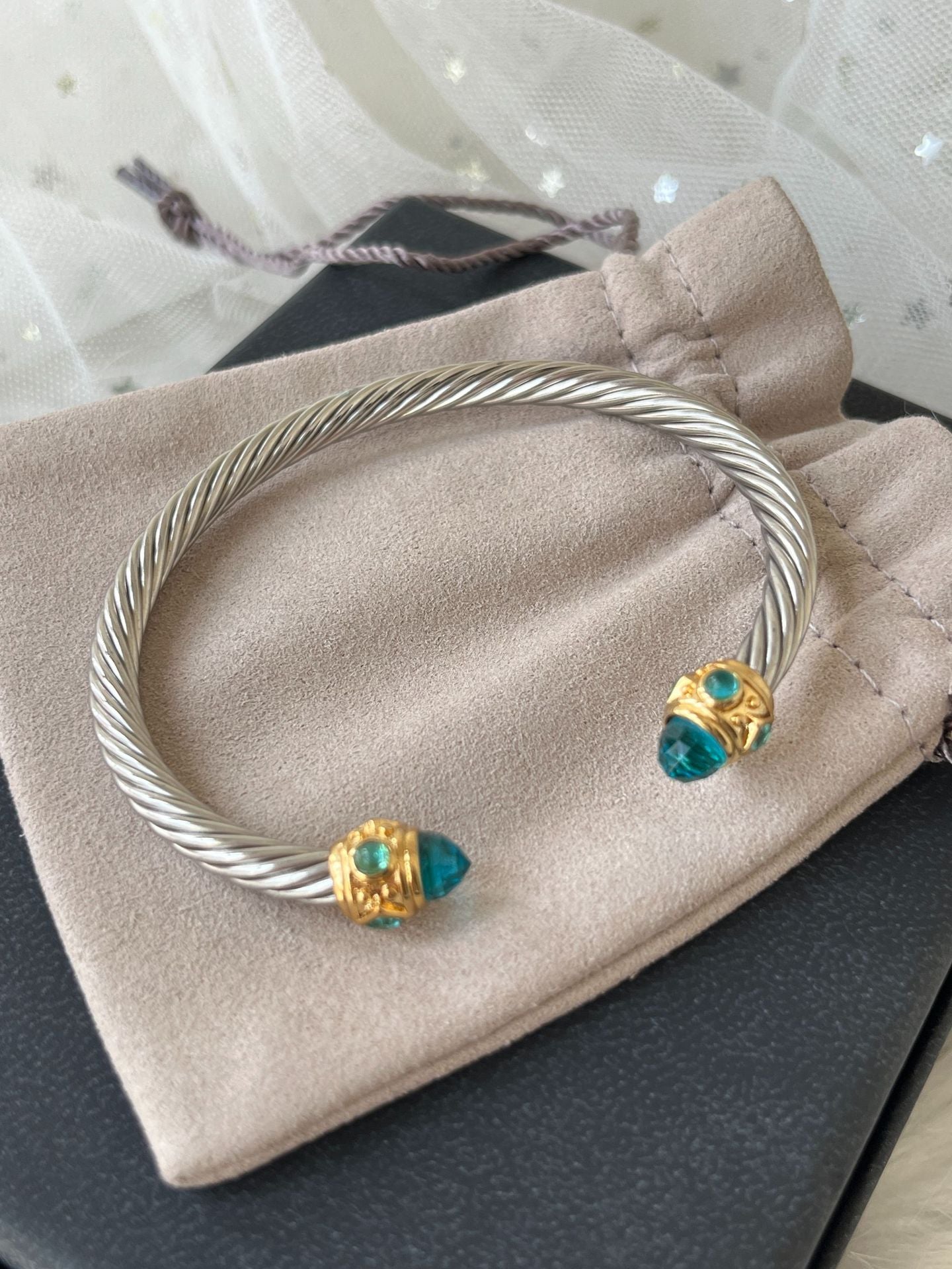DY DB72 popular 5M twisted wire multi-color open bracelet with micro inlaid zircon jewelry