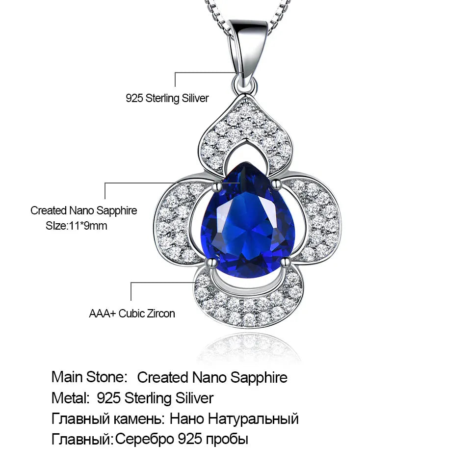BLue Sapphire Pendant Flower Necklace for Women 925 Sterling Silver Pendants New 2025
