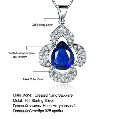 BLue Sapphire Pendant Flower Necklace for Women 925 Sterling Silver Pendants New 2025