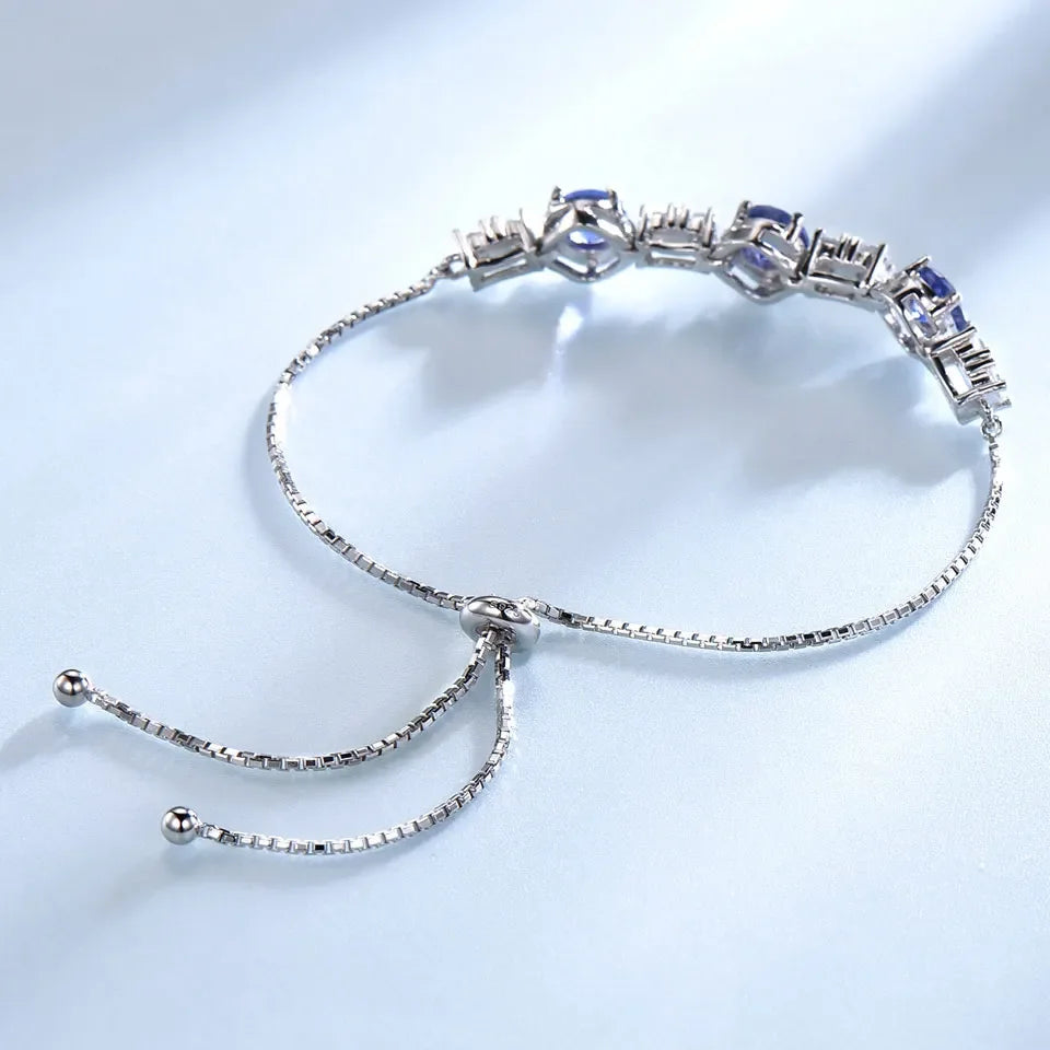 Nano Tanzanite Bracelet 6mm Round Bracelets Adjustable Bracelets for Women 925 Sterling Silver Bangle for Women Fashion Jewelry