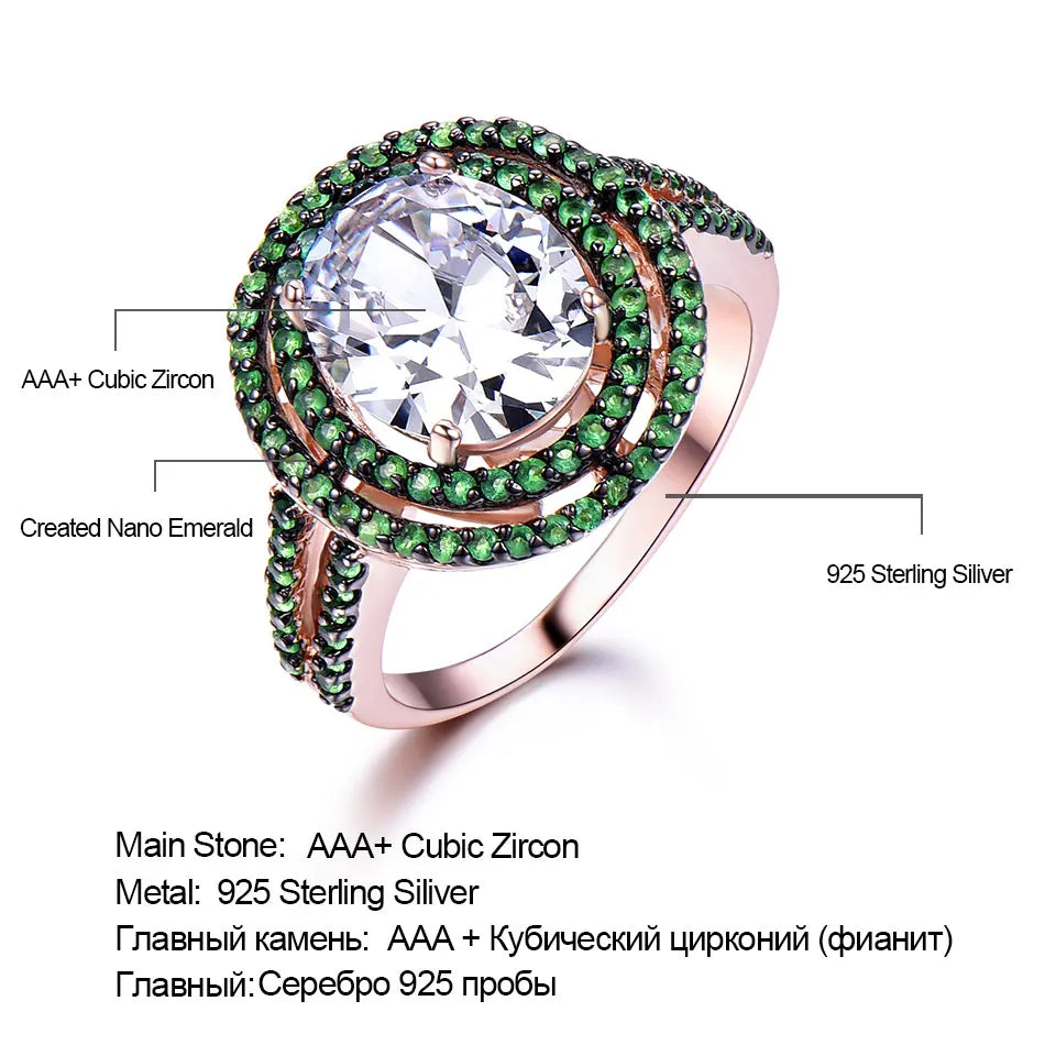 Rose Gold Ring 10*12mm Rings for Women Retro Style Birthday Gift 925 Sterling Silver Ring