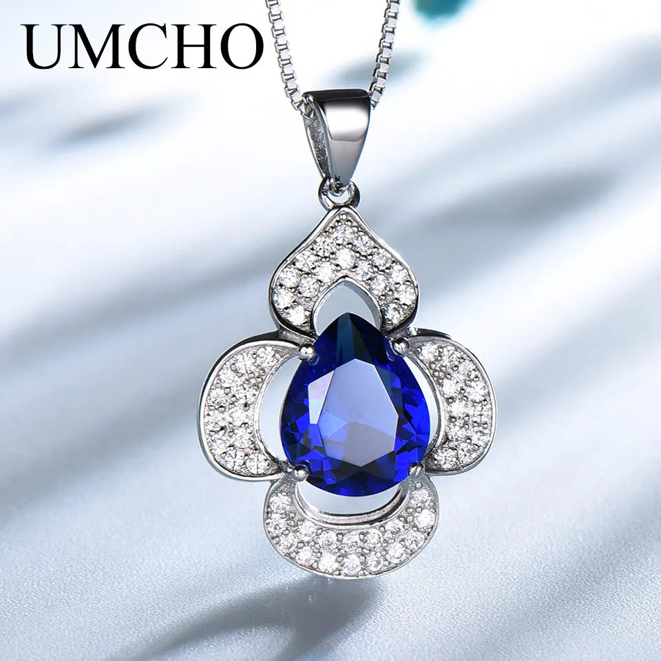 BLue Sapphire Pendant Flower Necklace for Women 925 Sterling Silver Pendants New 2025