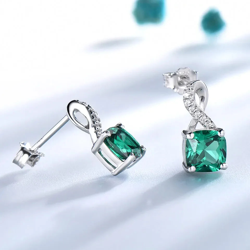 925 Sterling Silver 6*6mm Stud Earring for Women Nano Emerald Earrings Engagement Birthday Gift Fashion Jewelry