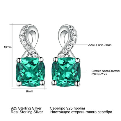925 Sterling Silver 6*6mm Stud Earring for Women Nano Emerald Earrings Engagement Birthday Gift Fashion Jewelry