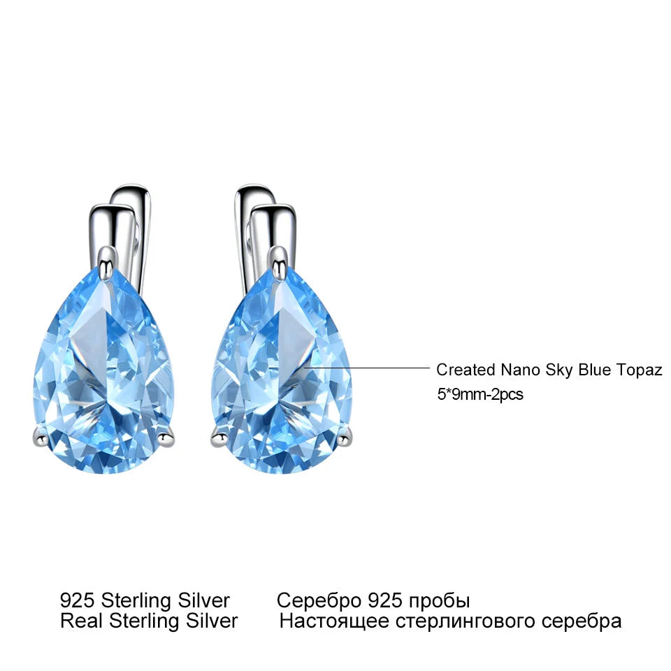 UMCHO Luxury Nano Gemstone Blue Topaz Clip Earrings For Women 925 Sterling Silver Clip On Earrings Water Drop Fine Jewelry Gift