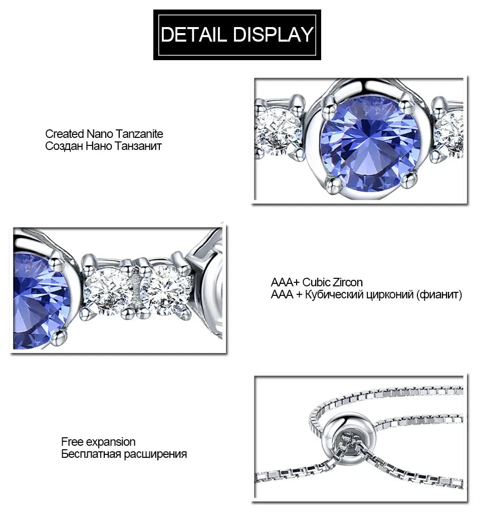 Nano Tanzanite Bracelet 6mm Round Bracelets Adjustable Bracelets for Women 925 Sterling Silver Bangle for Women Fashion Jewelry