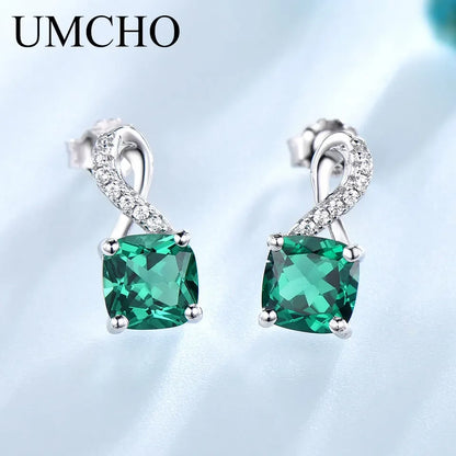 925 Sterling Silver 6*6mm Stud Earring for Women Nano Emerald Earrings Engagement Birthday Gift Fashion Jewelry