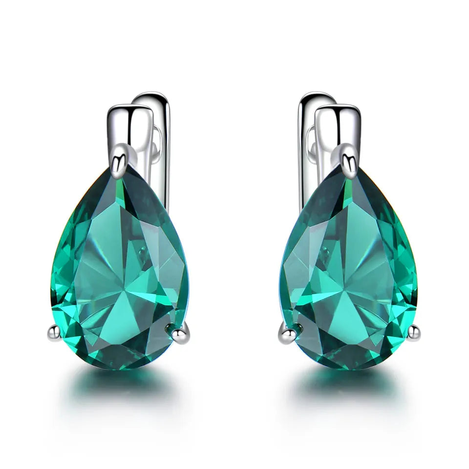 UMCHO Luxury Nano Gemstone Blue Topaz Clip Earrings For Women 925 Sterling Silver Clip On Earrings Water Drop Fine Jewelry Gift