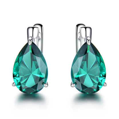 UMCHO Luxury Nano Gemstone Blue Topaz Clip Earrings For Women 925 Sterling Silver Clip On Earrings Water Drop Fine Jewelry Gift