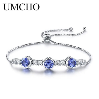 Nano Tanzanite Bracelet 6mm Round Bracelets Adjustable Bracelets for Women 925 Sterling Silver Bangle for Women Fashion Jewelry