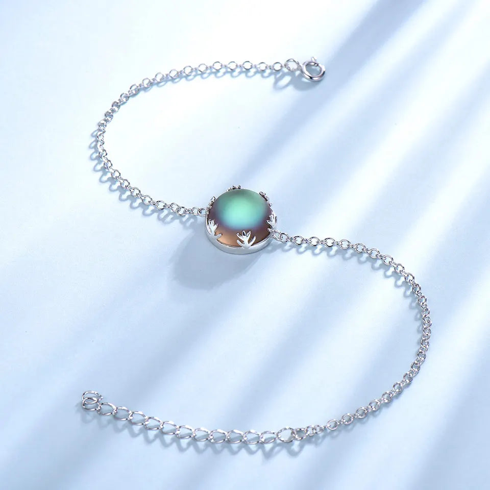 925 Sterling Silver Bracelet Aurora Stone Adjustable Bangle for Women Elegant Woman‘s Bracelets