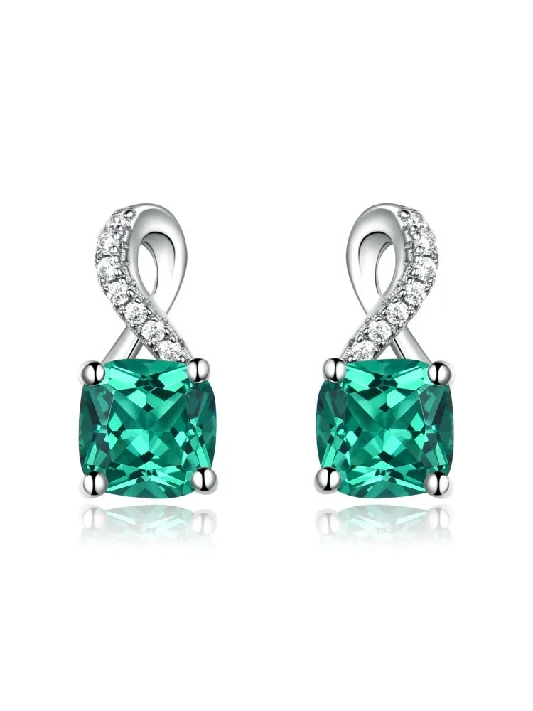 925 Sterling Silver 6*6mm Stud Earring for Women Nano Emerald Earrings Engagement Birthday Gift Fashion Jewelry